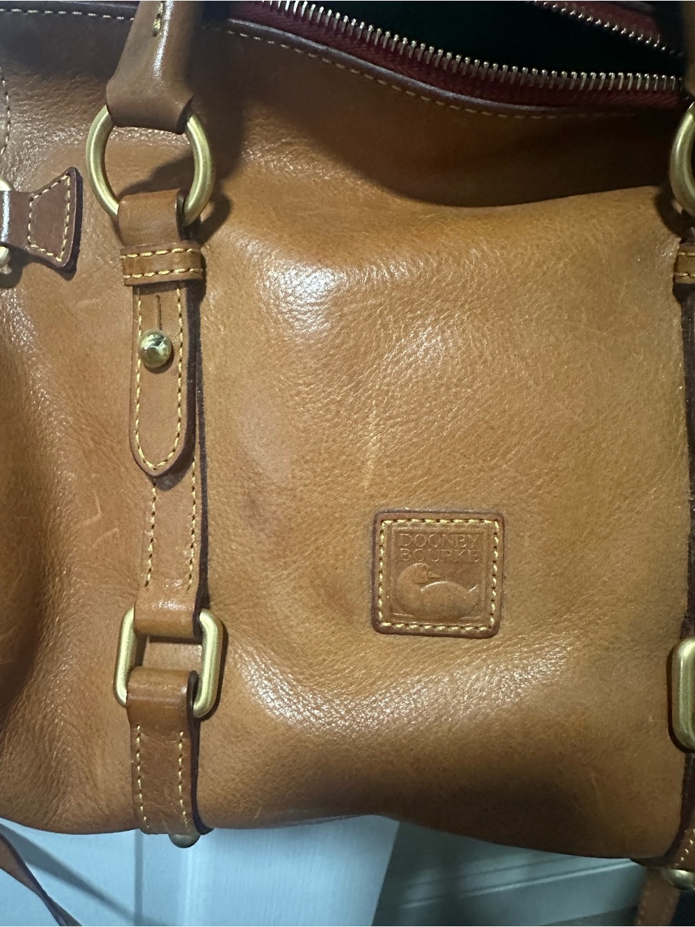 Dooney & Bourke Leather Satchel Handbag in Cognac Brown - Picture 3 of 6